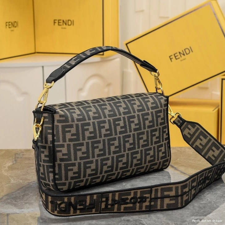 Cheap Baguette Brown Fendi Motif Large Bag FF In Fabric 0805